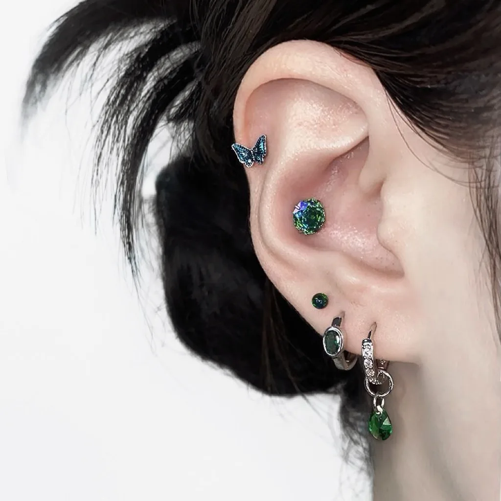 Green Zircon Droplets Earring Stacks