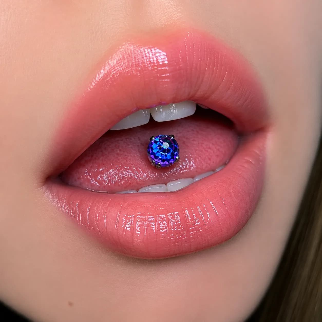 Gradient Purple-blue Disco Ball Tongue Stud