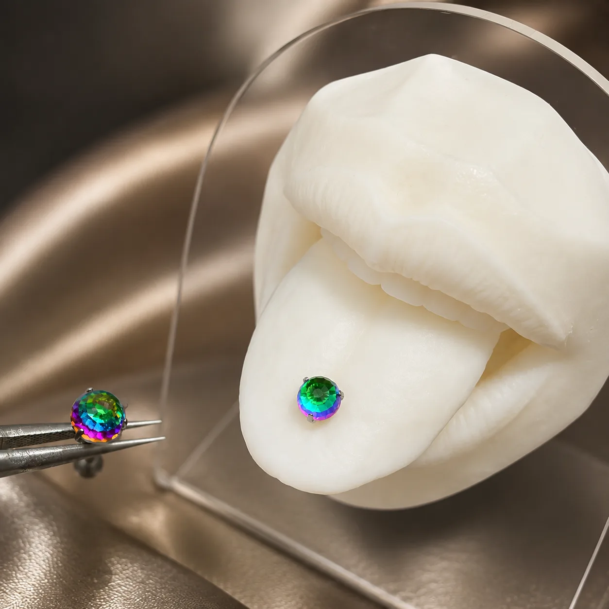 Gradient Green Disco Ball Tongue Stud